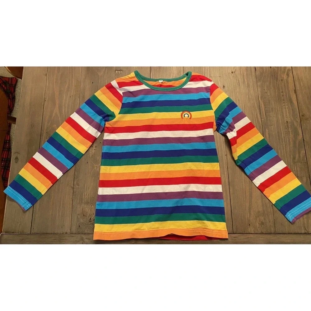 DIY Chucky Costume Set Kids 100cm 3T/4T Rainbow Striped Shirt Patch Tattoos B2